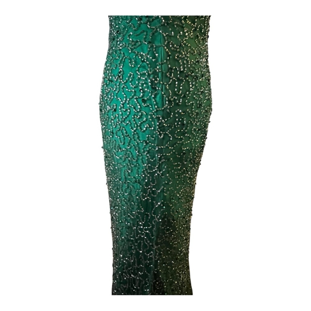 Shail K Sequined Beaded Prom Formal Cruise Green Evening Gown - Picture 10 of 16
